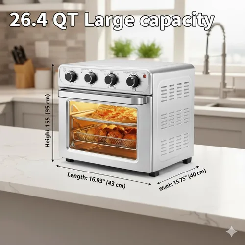 Miniatura 4 de HealSmart Combo de horno tostador 4 en 1, horno de convección de encimera grande de 26 cuartos con horno, asar, asar y deshidratar, incluye sartén