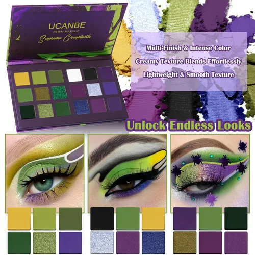 Miniatura 6 de Paleta de Sombras de Ojos Gótica Verde Morada - 18 Colores Mate Brillante Metálico Brillante y Oscuro Sombras de Ojos Góticas Ahumadas