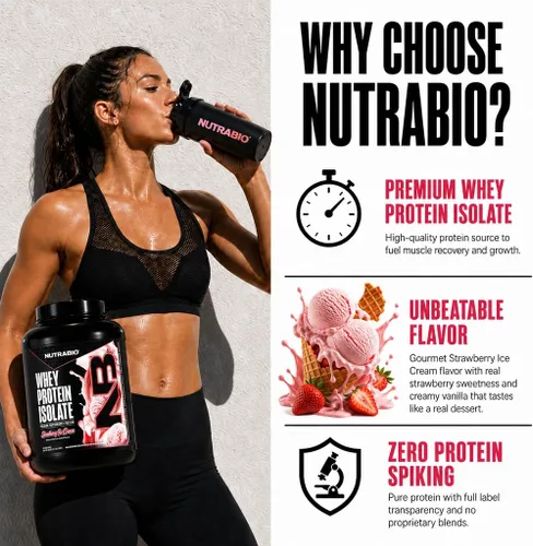 Miniatura 5 de NutraBio 100% Aislado de Proteína de Suero en Polvo, 25g de Proteína con Perfil Completo de Aminoácidos, Libre de Soja y Gluten, Proteína de Suero