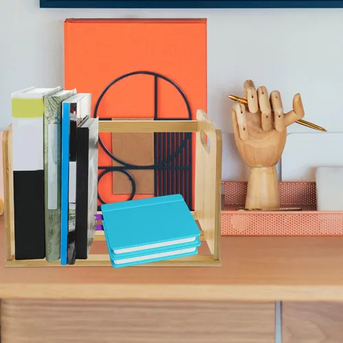 Miniatura 6 de LIFKOME Estantería de discos para libros, soporte de almacenamiento de libros, estantería de madera de mesa, álbumes de discos de vinilo