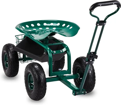 Miniatura 13 de Outvita - Asiento de jardín con ruedas, taburete de jardinería con asiento giratorio ajustable en altura de 360 grados, respaldo ergonómico, bandeja