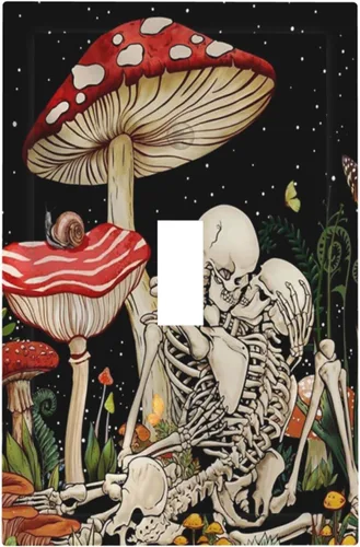 Miniatura 2 de Placas de Pared de Un Interruptor Decorativas de 1 Gang con Diseño de Calavera de Hongo Esqueleto Luna, Cubierta de Interruptor de Luz, Placa Seta