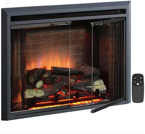 Miniatura 13 de PuraFlame Klaus - Inserto eléctrico para chimenea de 33", con kit de adornos, sonido de chispas de fuego, tronco de resina, puerta de vidrio