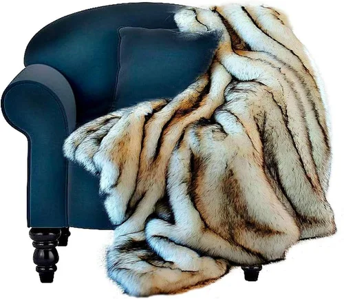 Miniatura 22 de Fur Accents Manta suntuosa de piel sintética de lujo, calidad de diseñador fabricada en Estados Unidos, Winter Fox