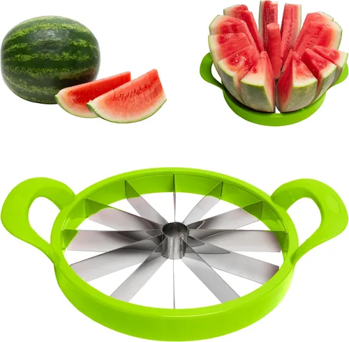 KOLORAE Cortador de sandía extragrande, cortador de acero inoxidable con asas duraderas de fácil agarre, divisor redondo para cortar frutas