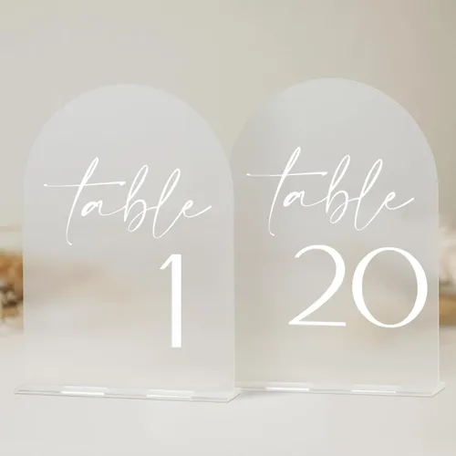 Miniatura 20 de Números de mesa de acrílico de arco negro con soportes 1-15, letrero acrílico arqueado negro de 5 x 7 pulgadas y base, números de mesa de arco