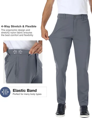 Miniatura 2 de PULI Pantalones de golf para hombre, elásticos, ajustados, casuales, para trabajo, senderismo, pantalones impermeables con bolsillos