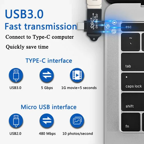 Miniatura 4 de Adaptador 2 en 1 tipo C y Micro USB a USB 3.0 - Soporta función OTG
