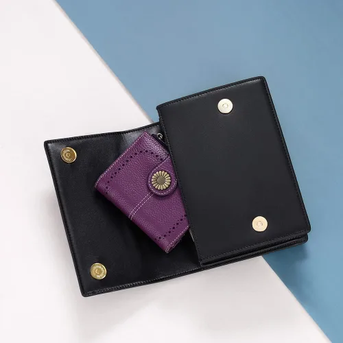 Miniatura 132 de SENDEFN - Billetera pequeña de piel auténtica para mujer, diseño plegable con ventana para tarjeta de identificación