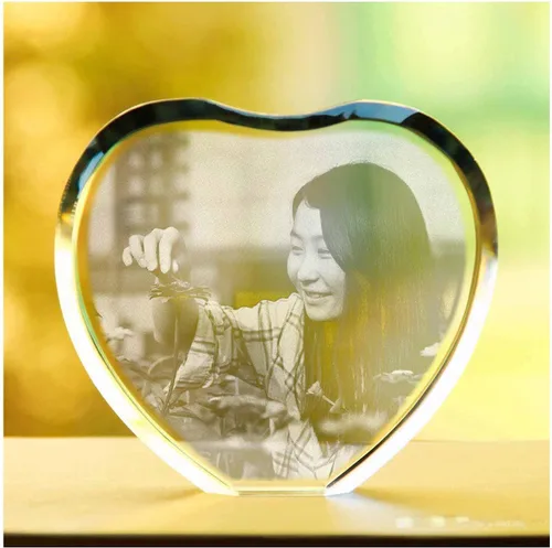 Miniatura 6 de personalizado personalizado grabado láser 3D, marco de fotos personalizado en forma de corazón con cristal grabado láser, boda, inauguración