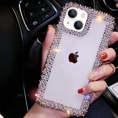 Miniatura 2 de Funda compatible con iPhone 15 para mujeres y niñas, funda 3D con purpurina brillante y destellos, funda de lujo con encantos de cristal
