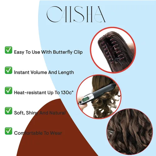 Miniatura 4 de Prettyshop - Extensión de cola de caballo de 24 pulgadas con clip, larga, voluminosa, ondulada, resistente al calor, color negro H63