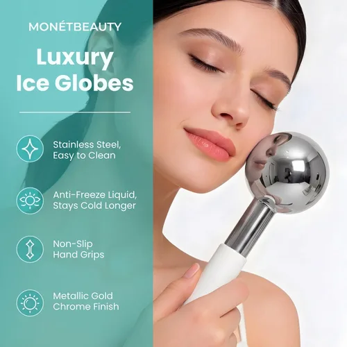 Miniatura 4 de MonétBeauty Globos de Hielo de Acero Inoxidable para Tratamientos Faciales (Plateado), Globos Criogénicos Duraderos que Reducen Instantáneamente