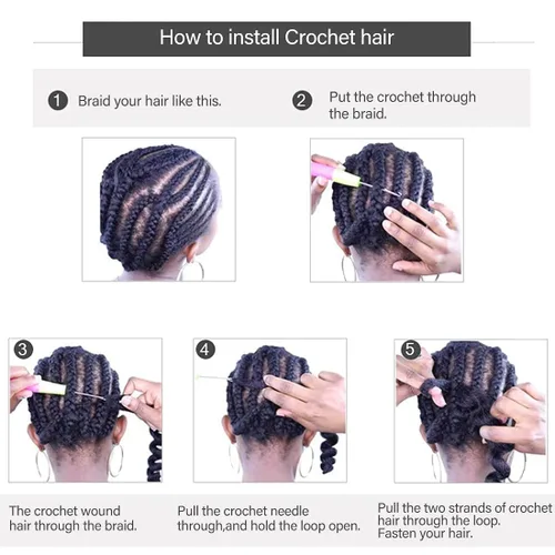 Miniatura 5 de Extensiones de cabello sintético de ganchillo con extremos rizados profundos de 24 pulgadas, paquete de 8 paquetes de trenzas sintéticas suaves de 1b