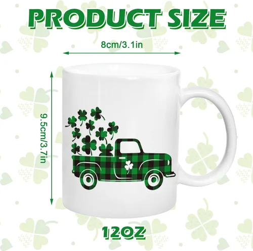 Miniatura 2 de Whaline Juego de 2 tazas del Día de San Patricio de 12 onzas con diseño de trébol a cuadros de búfalo para café, tazas de cerámica irlandesa a