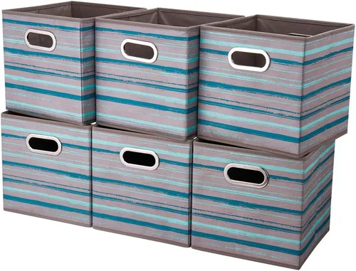 Miniatura 14 de Contenedores de almacenamiento de cubo plegable Cajas de almacenamiento de tela con inserciones de chevron Cajas de almacenamiento de tela plegables