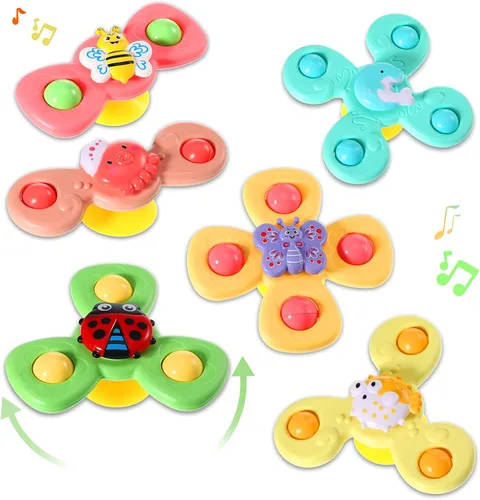 6 piezas de ventosa giratoria de juguete con temática marítima sensorial para baño, juguetes giratorios de oso y mariposas, ventosas para