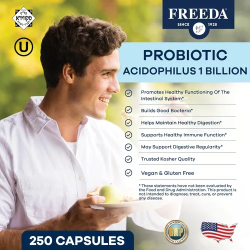 Miniatura 2 de FREEDA Acidophilus Probiótico 1 mil millones de UFC – Lactobacillus Acidophilus para mujeres y hombres – Salud intestinal y apoyo digestivo