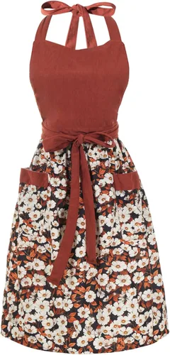 Miniatura 9 de Bonitos delantales florales para mujer con bolsillos, delantal de algodón ajustable con correa para el cuello para cocina, cocina, hornear