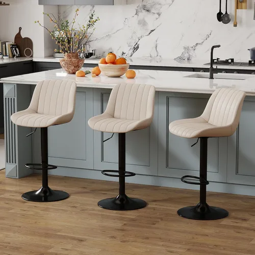 Miniatura 7 de Youhauchair - Juego de 1 taburete de bar, taburetes giratorios de altura de mostrador con respaldo, sillas de bar ajustables de piel sintética