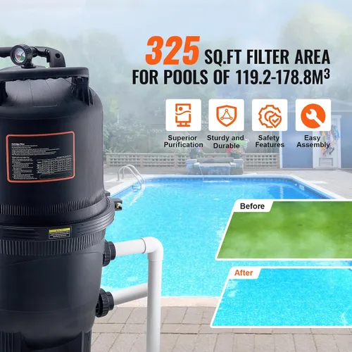 Miniatura 2 de Happybuy Cartucho filtro de piscina, área de 325 pies cuadrados, sistema de filtración enterrado/sobre el suelo, a prueba de fugas, para jacuzzis