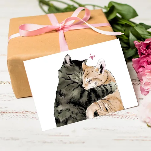 Miniatura 7 de Tarjeta de San Valentín para novio y novia, bonita tarjeta de aniversario de gatos para él y ella, adorable regalo de San Valentín