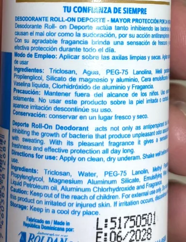 Miniatura 5 de Deporte Desodorante Antitranspirante Roll-on 3oz