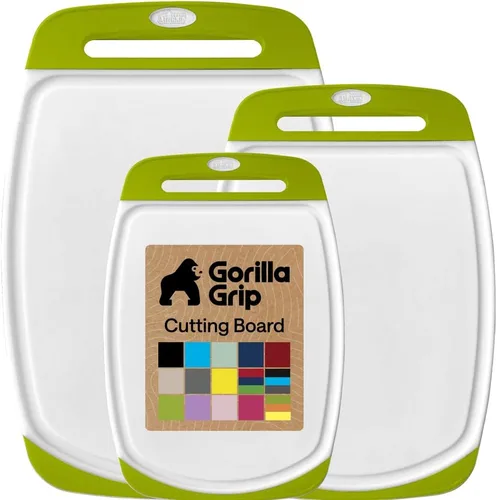 Miniatura 29 de GORILLA GRIP Juego de 3 tablas de cortar de cocina reversibles sin BPA, diseñadas en Estados Unidos, no porosas, ranuras para jugos, borde