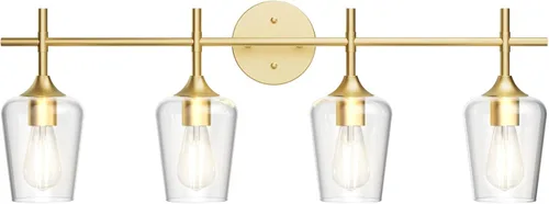 Miniatura 13 de Ralbay Lámparas de baño doradas 2 luces con vidrio transparente, iluminación moderna de montaje en pared, iluminación industrial de granja, luces
