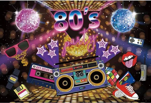 Leyiyi Telón de fondo de fiesta de los años 80 de 5 x 3 pies con temática musical para fotografía, estilo retro, fondo de neón de los 80, hip hop,