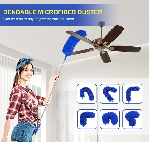 Miniatura 2 de Plumeros para limpieza, plumero Newliton con poste de extensión, plumero de microfibra para ventilador de techo y telarañas, plumero largo