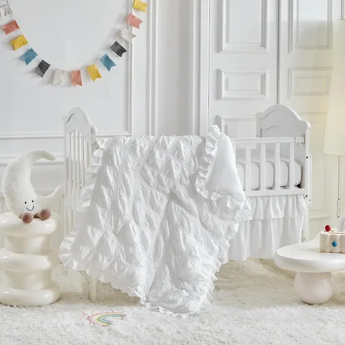 Miniatura 4 de Juego de ropa de cama para cuna pequeña con volantes, edredón acolchado bohemio con sábana bajera y falda de cama, ropa de cama de sirsaca suave