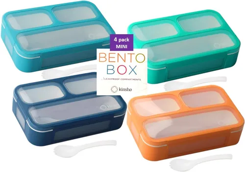 Miniatura 10 de Contenedores pequeños para aperitivos para niños pequeños, 3 compartimentos (juego de 3), cajas a prueba de fugas con tapas, mini lonchera Bento