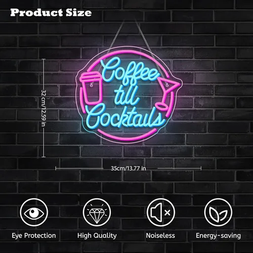 Miniatura 8 de Letreros de neón de café hasta cóctel para decoración de pared, luz de neón LED regulable, letreros de luz de café para iluminación de hogar, regalo