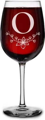 Miniatura 19 de shop4ever Copa de vino con monograma con monograma floral con inicial grabada, copa de vino de 16 onzas, elegante copa de vino de letra B
