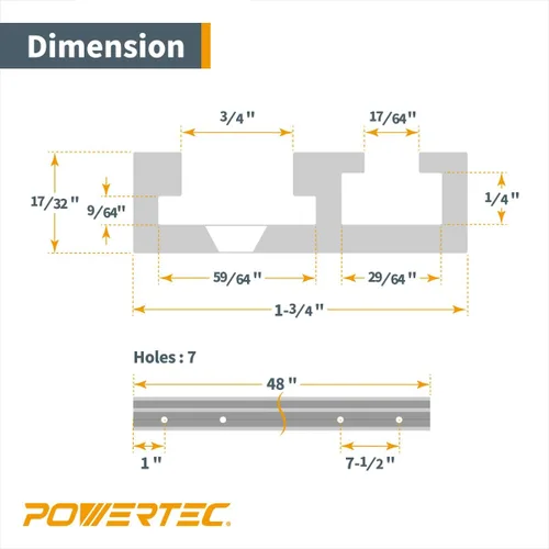 Miniatura 4 de POWERTEC 71365 Combo T-Track e inglete T-Track, 48