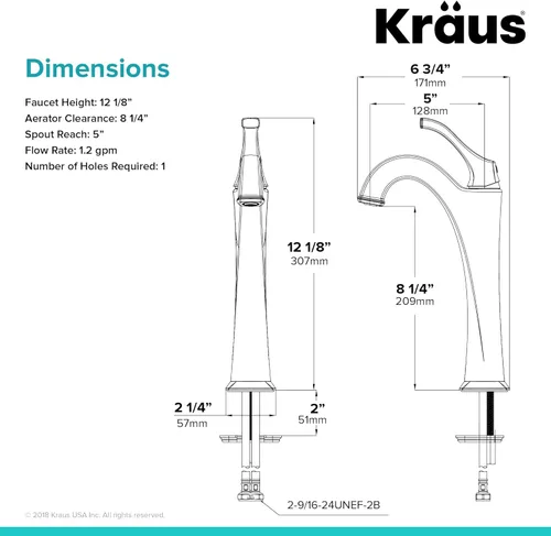 Miniatura 4 de Kraus KVF-1200SFS Arlo - Grifo de baño, acero inoxidable sin manchas Manchas libres de manchas
