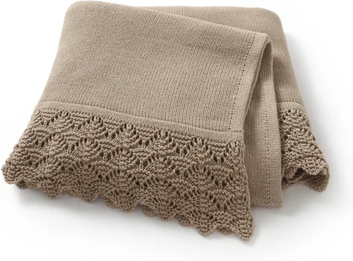 Miniatura 9 de Hadetoto Manta de bebé de 31 x 40 pulgadas, manta de punto de algodón suave para niños recién nacidos, cuna, guardería (beige)