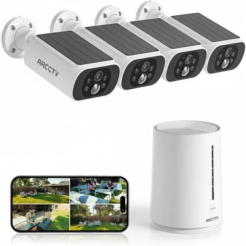 ARCCTV Cámaras de seguridad solares inalámbricas para exteriores, kit de 4 cámaras, sistema inalámbrico de cámara de seguridad solar de 4 MP, visión