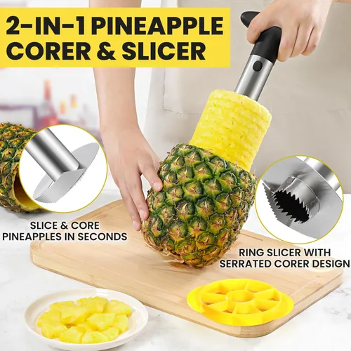 Miniatura 2 de CUNSENR Herramienta de descorazonador y rebanador de piña de alta calidad, cortador de piña con puntas dentadas afiladas, fácil de usar y limpiar
