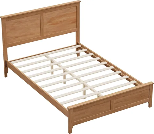 Miniatura 4 de Harper & Bright Designs Cama de plataforma de tamaño matrimonial con cabecero y estribo, base de cama matrimonial de madera maciza con soporte