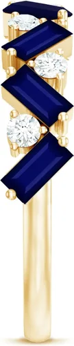 Miniatura 8 de Banda de media eternidad con baguette de zafiro azul certificada con moissanita en oro