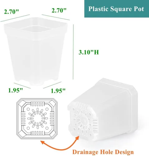 Miniatura 2 de Paquete de 60 macetas cuadradas de plástico pequeñas de 2.70 pulgadas, maceta para inicio de plantas y trasplante con orificio de drenaje