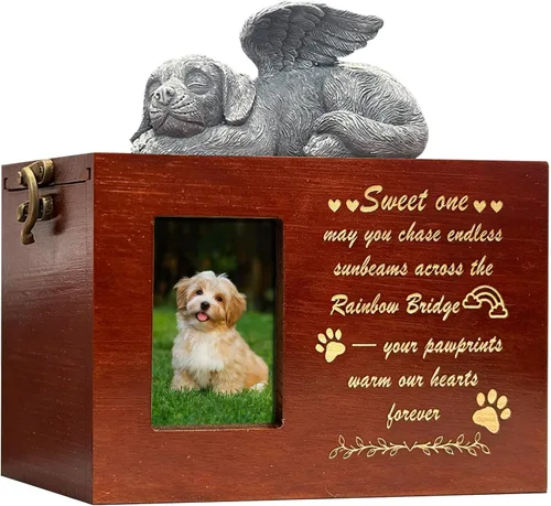 Miniatura 24 de Urna grande para perro para cenizas, caja de cremación funeraria negra con foto urna conmemorativa para mascotas con marco de fotos, caja