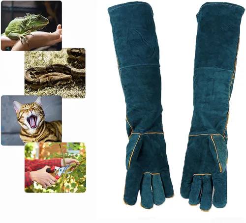 Miniatura 10 de Guantes de manejo de animales, resistentes a las mordeduras, guantes antiarañazos de 15.7 pulgadas para gatos, guantes de cuero multiusos a prueba