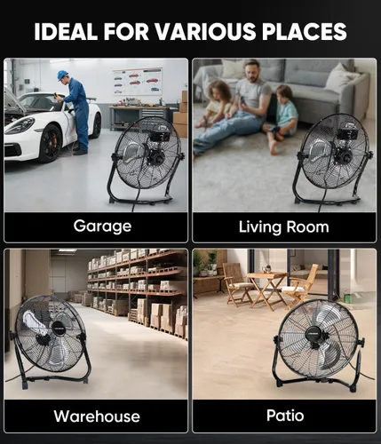 Miniatura 8 de KEN BROWN - Ventilador de piso de alta velocidad de 14 pulgadas, 3 velocidades, 360 °, ajustable, inclinable, potente flujo de aire para el hogar