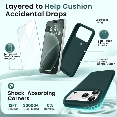 Miniatura 191 de GONEZ Funda de silicona para iPhone 15 Pro Max, compatible con Magsafe, protector de cámara + protector de pantalla, forro de microfibra suave
