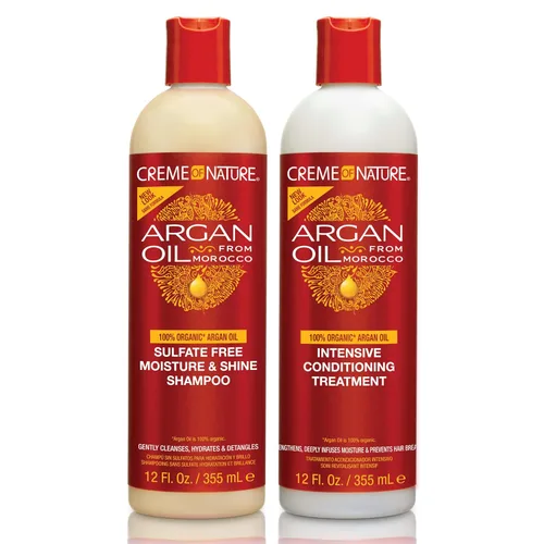 Creme of Nature, Champú y acondicionador de aceite de argán de Marruecos, libre de sulfatos, hidratación y brillo, 2 unidades