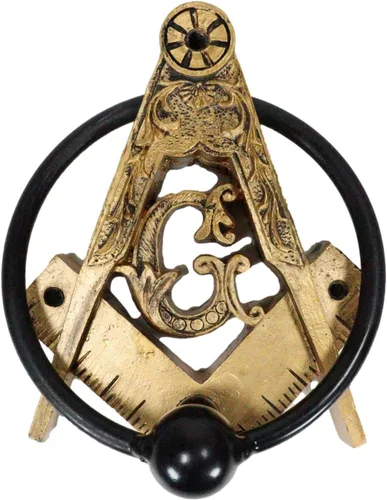 Miniatura 4 de Ebros Gift Masonería Masónica de Oro Sintético Antiguo Cuadrado Masónico y Brújulas Monograma Aldaba de puerta decorativa con volutas de resina