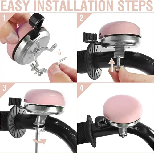 Miniatura 5 de MARQUE Campana de bicicleta Beach Cruiser – Diseño clásico de campana de bicicleta para adultos y niños con sonido de anillo tradicional Rosa